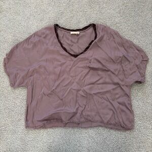 Nation LTD V Neck Boxy Blouse Womens S Purple Velvet Relaxed Boho Fairy Casual